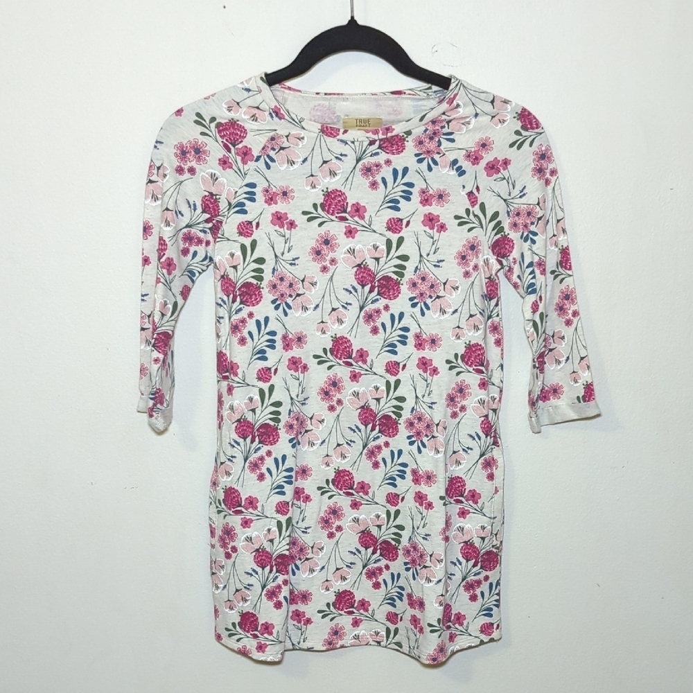 True Craft Gray & Pink Floral Dress with Pockets Girls Size 8